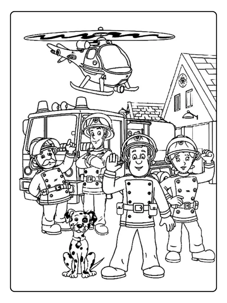 Brandweerman Sam En Brandweerteam Kleurplaat
