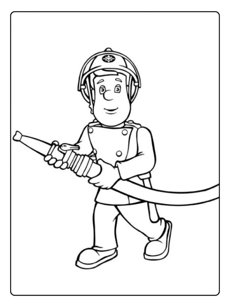 Brandweerman Sam Met Brandweerslang Kleurplaat