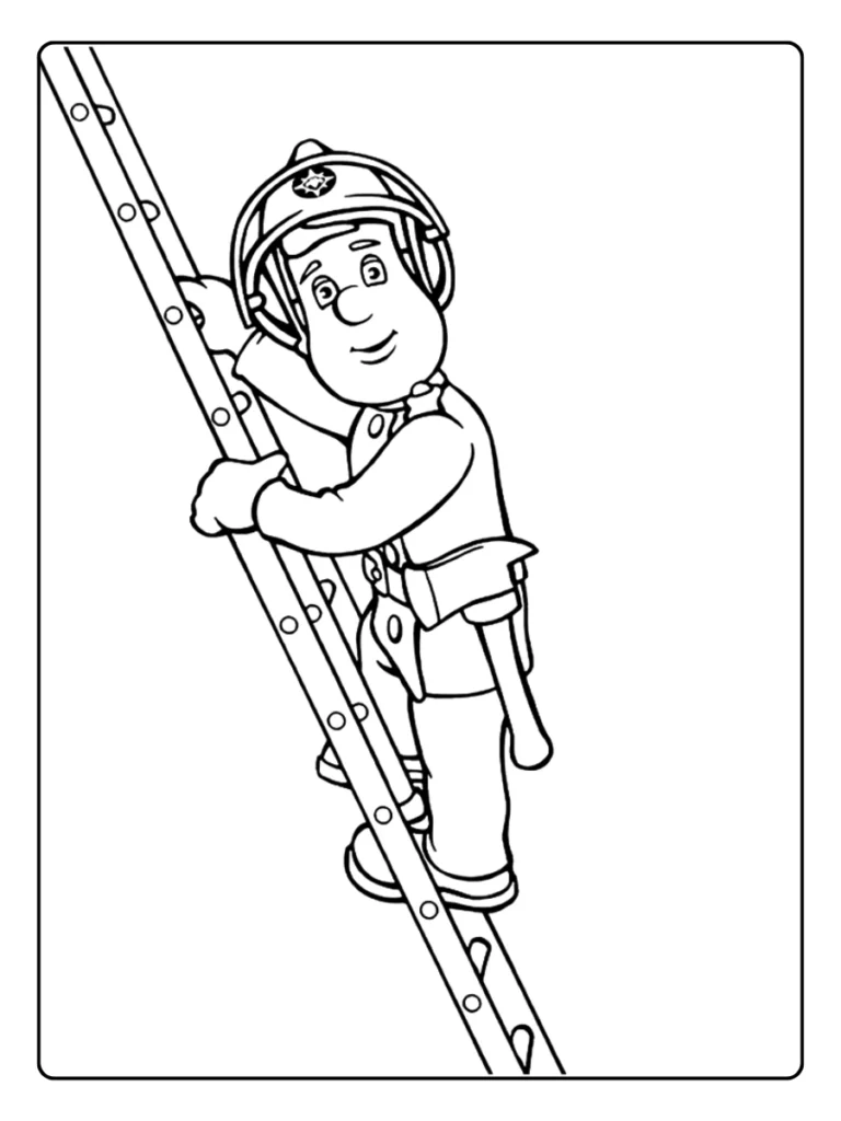 Brandweerman Sam Met Ladder Kleurplaat