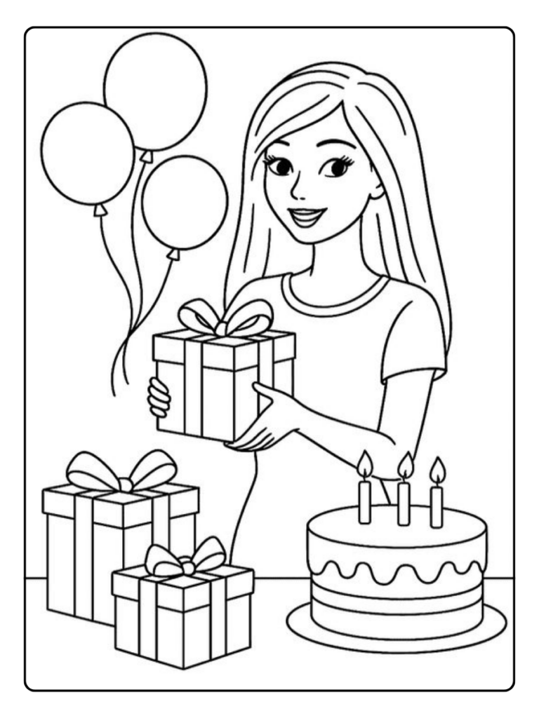 Kleurplaat Tante Verjaardag Met Slingers