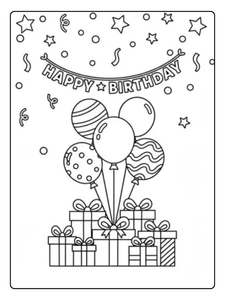 Kleurplaat Verjaardag Met Confetti Volwassenen