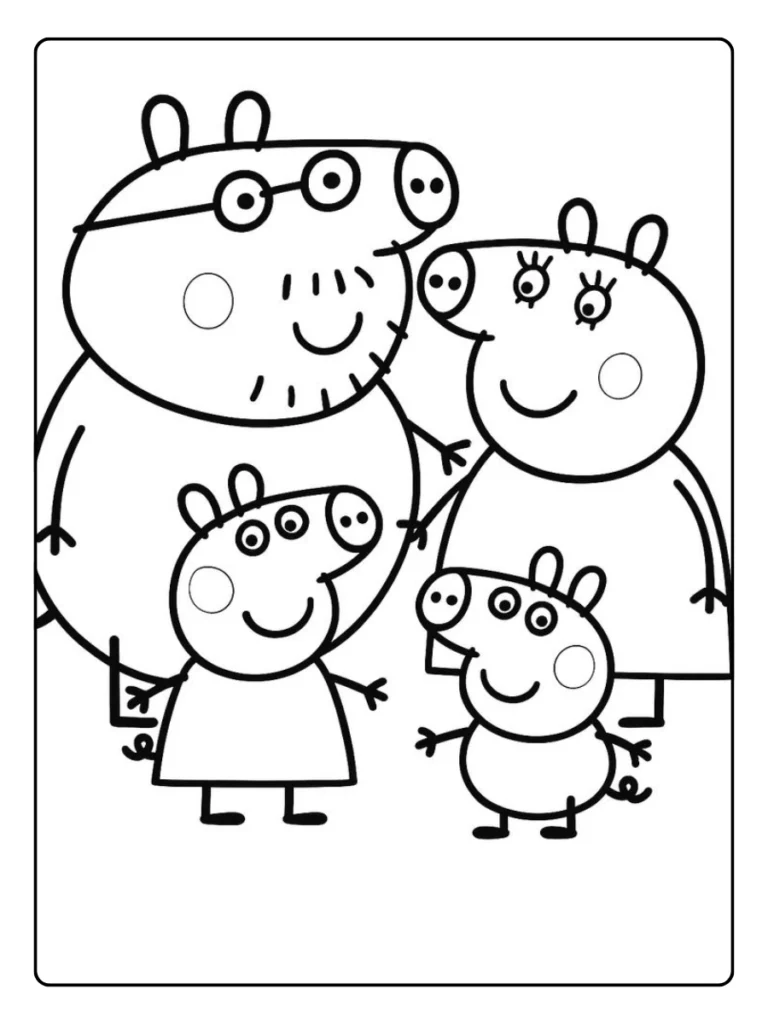 Peppa Pig Met Familie Kleurplaat