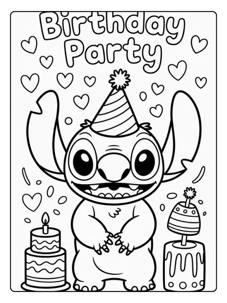 Kleurplaat Stitch Verjaardag