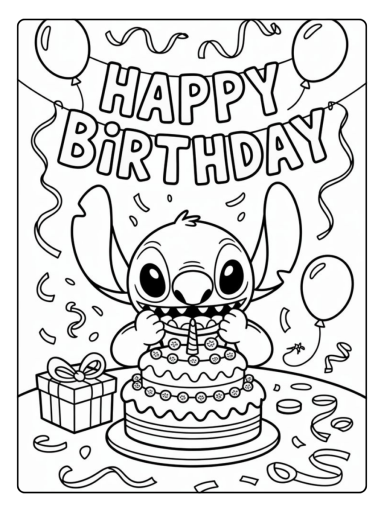 Kleurplaat Stitch Verjaardag Taart