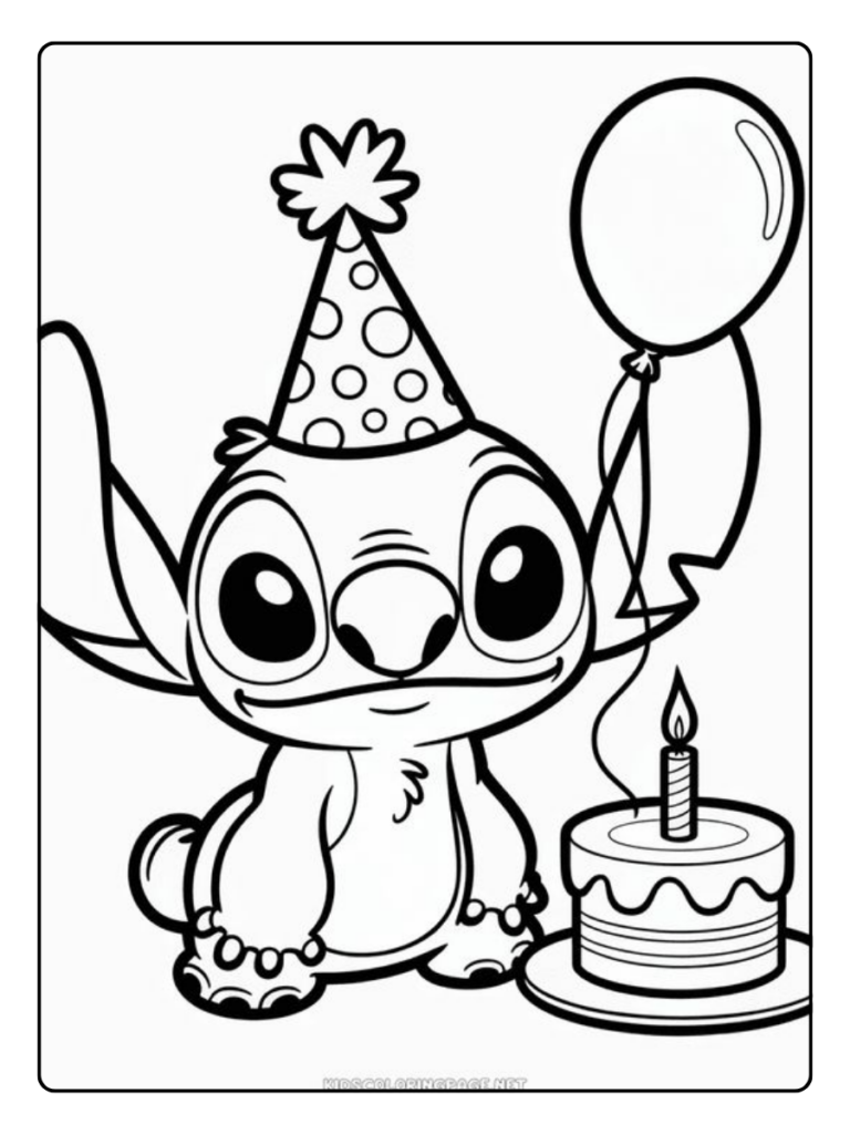 Stitch Verjaardag Ballon Kleurplaat