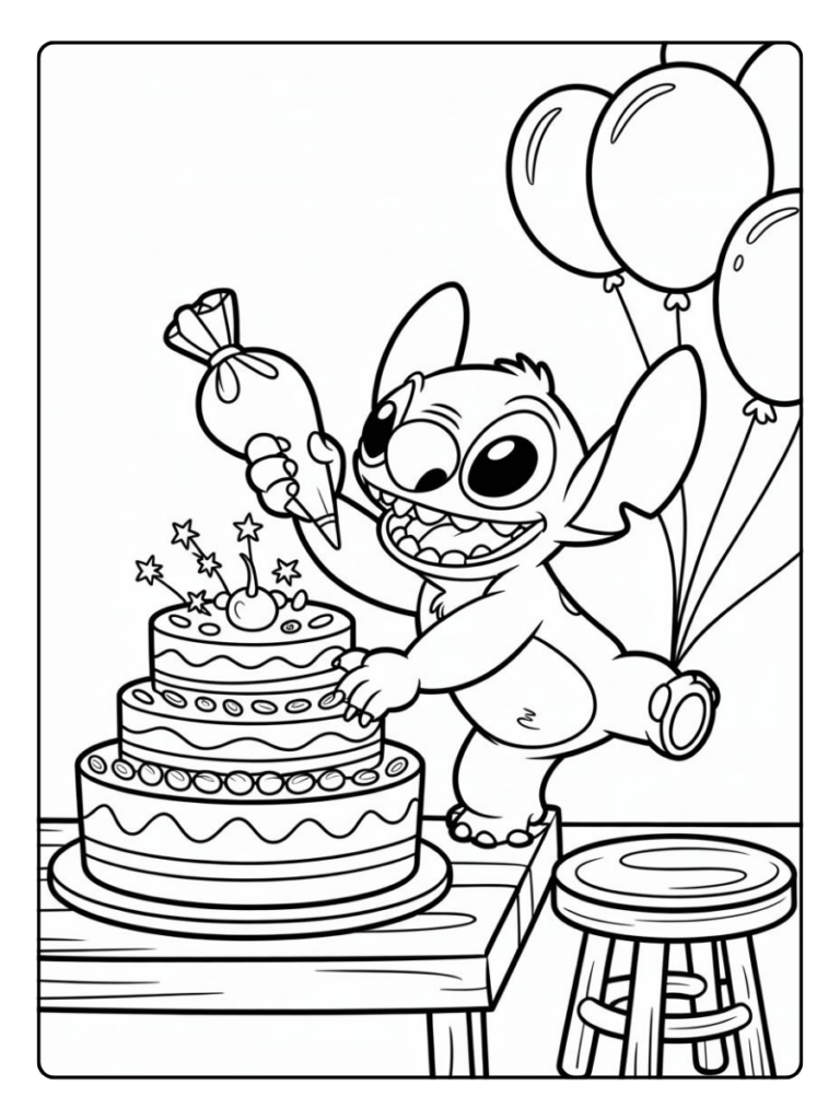 Stitch Verjaardag Cadeau Kleurplaat