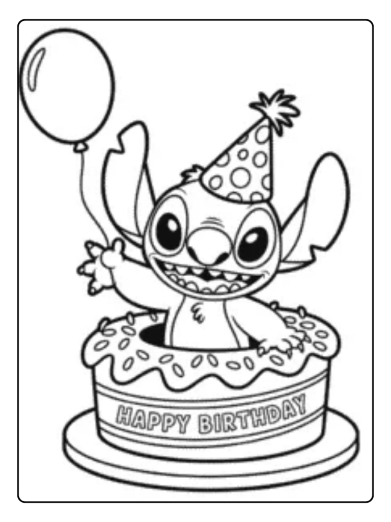 Stitch Verjaardag Gratis Kleurplaat