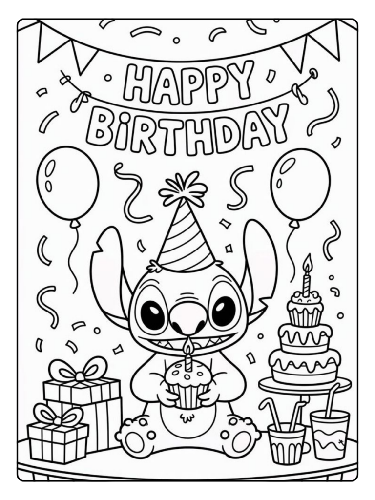 Stitch Verjaardag Kleurplaat