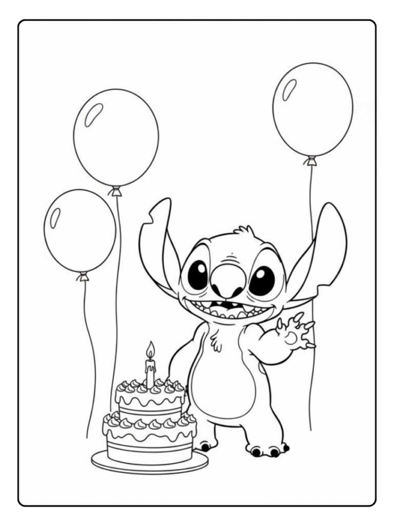 Stitch Verjaardag Printen Kleurplaat