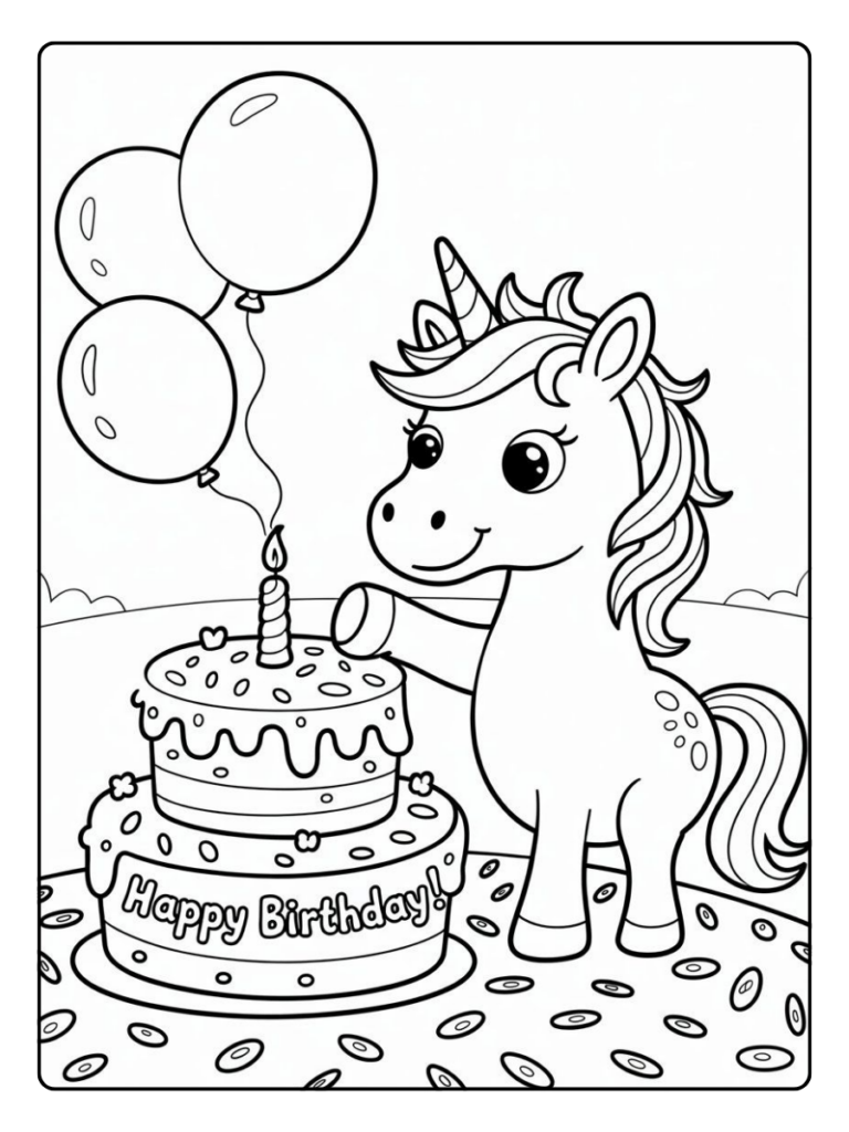 Unicorn Verjaardag Ballon Kleurplaat