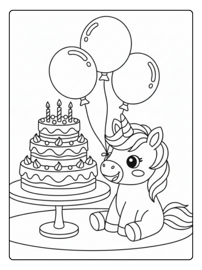 Unicorn Verjaardag Cadeau Kleurplaat