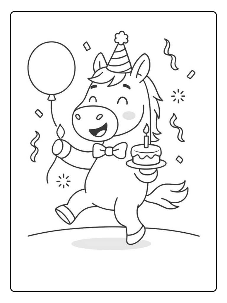 Unicorn Verjaardag Cartoon Kleurplaat