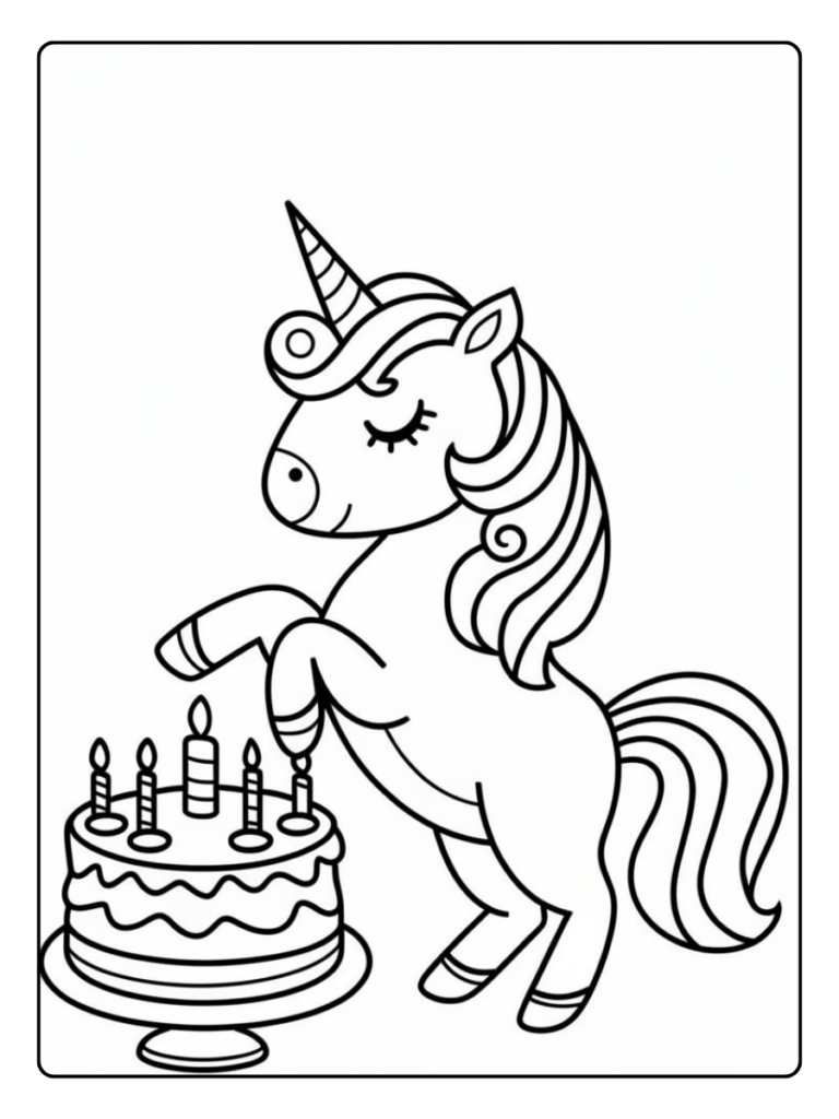Unicorn Verjaardag Gratis Kleurplaat