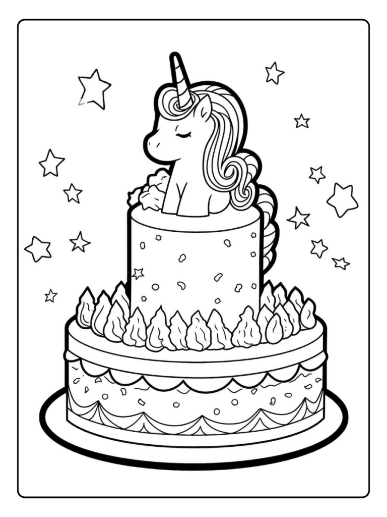 Unicorn Verjaardag Party Kleurplaat