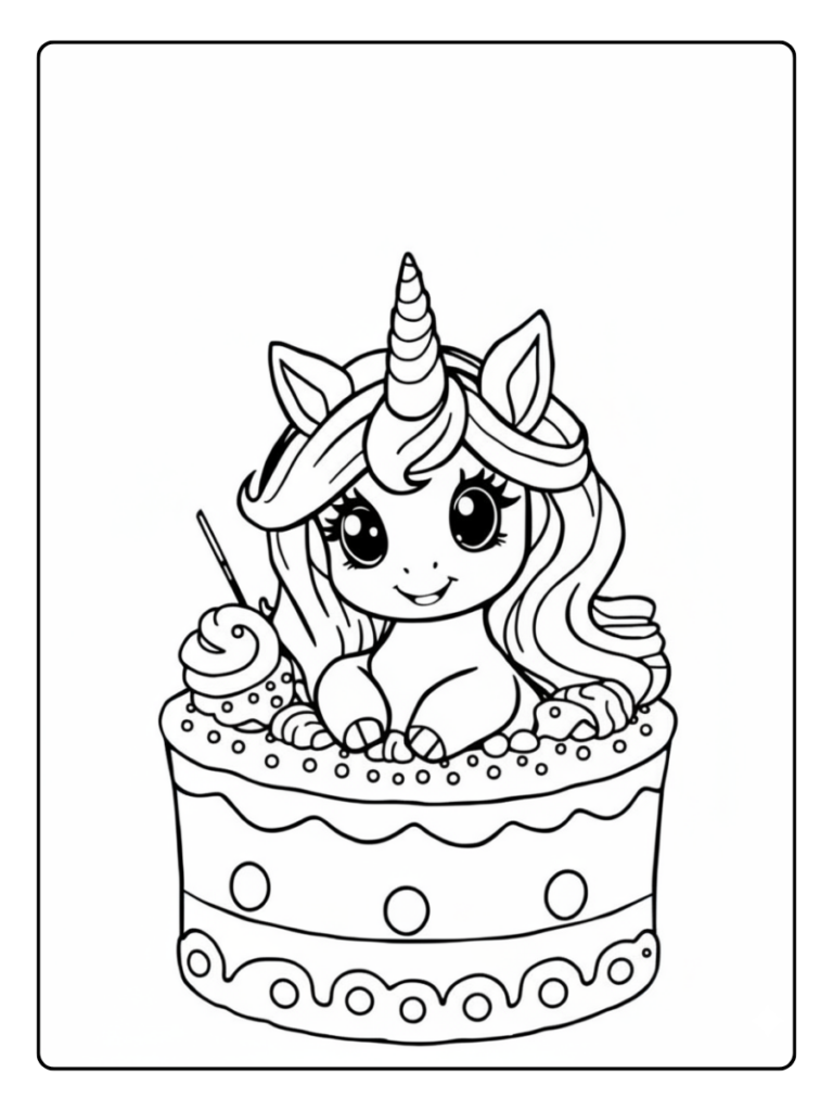 Unicorn Verjaardag Printen Kleurplaat