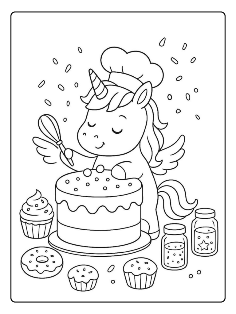 Unicorn Verjaardag Taart Kleurplaat