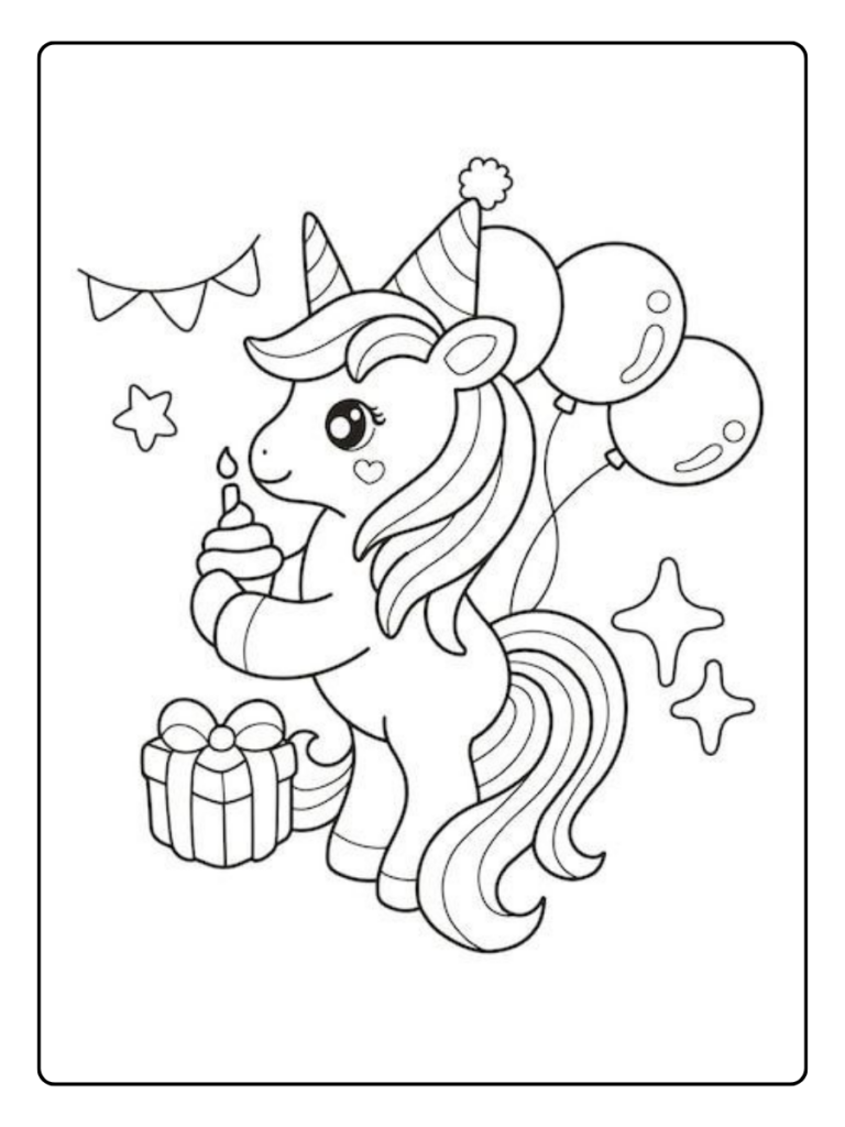 Unicorn Verjaardag Voor Kinderen Kleurplaat