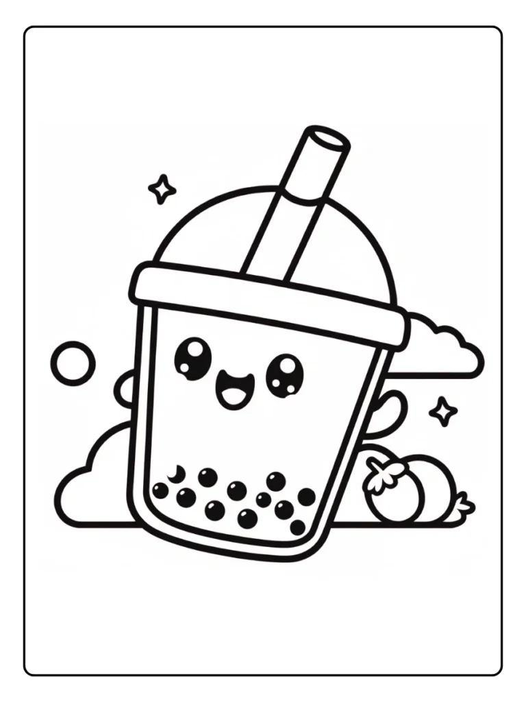 Kleurplaat Bubble Tea Schattig