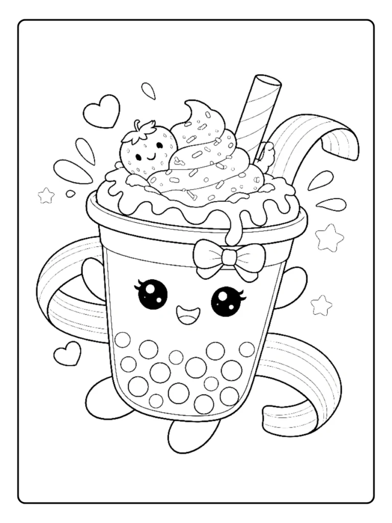 Kleurplaat Bubble Tea Schattig