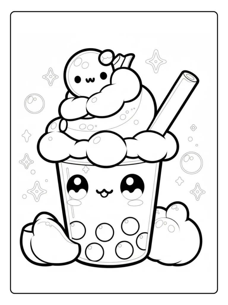 Kleurplaat Bubble Tea Schattig