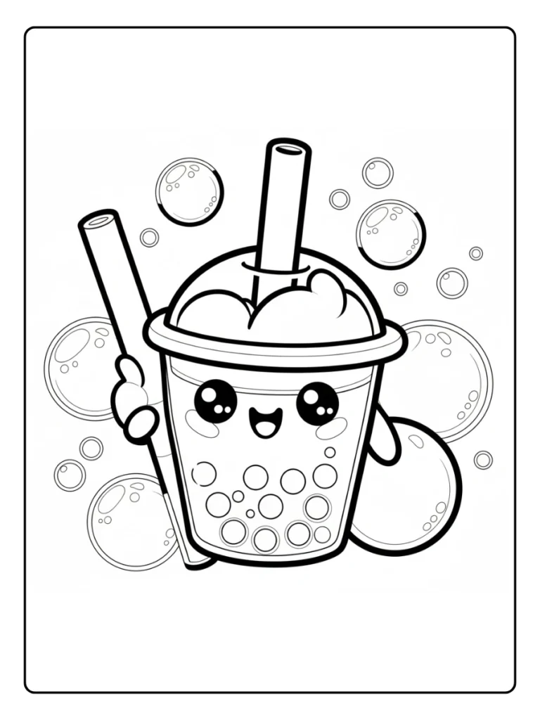 Kleurplaat Bubble Tea Schattig