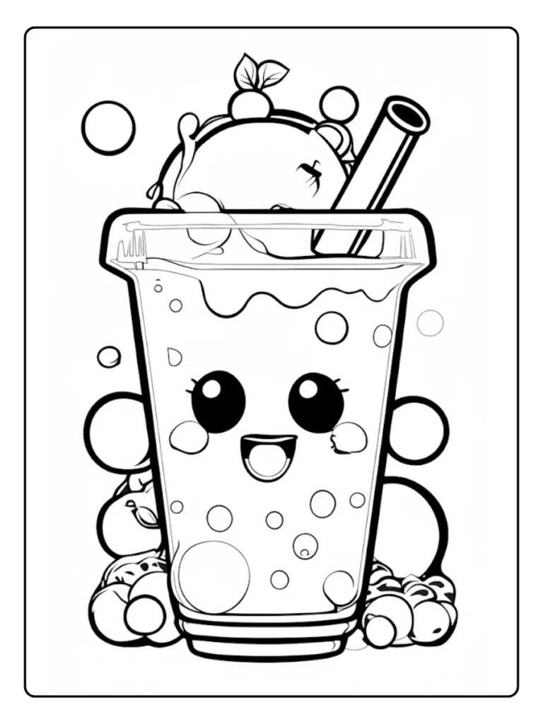 Kleurplaat Bubble Tea Schattig