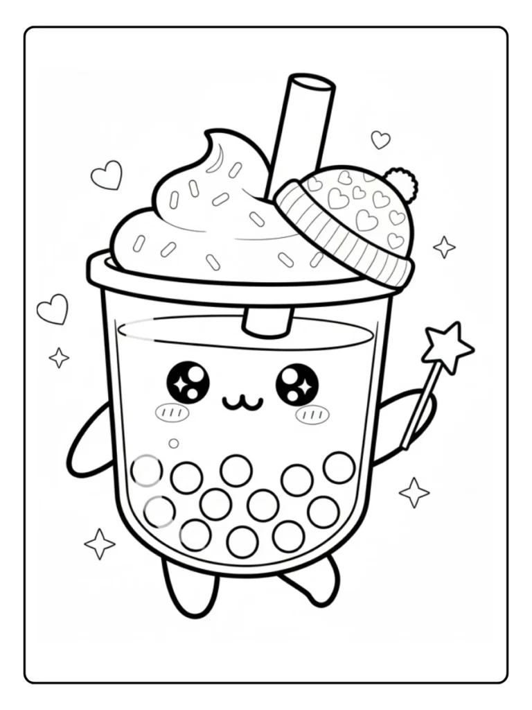 Kleurplaat Bubble Tea Schattig