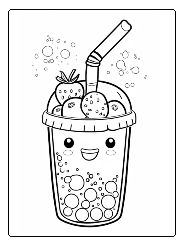 Kleurplaat Bubble Tea Schattig