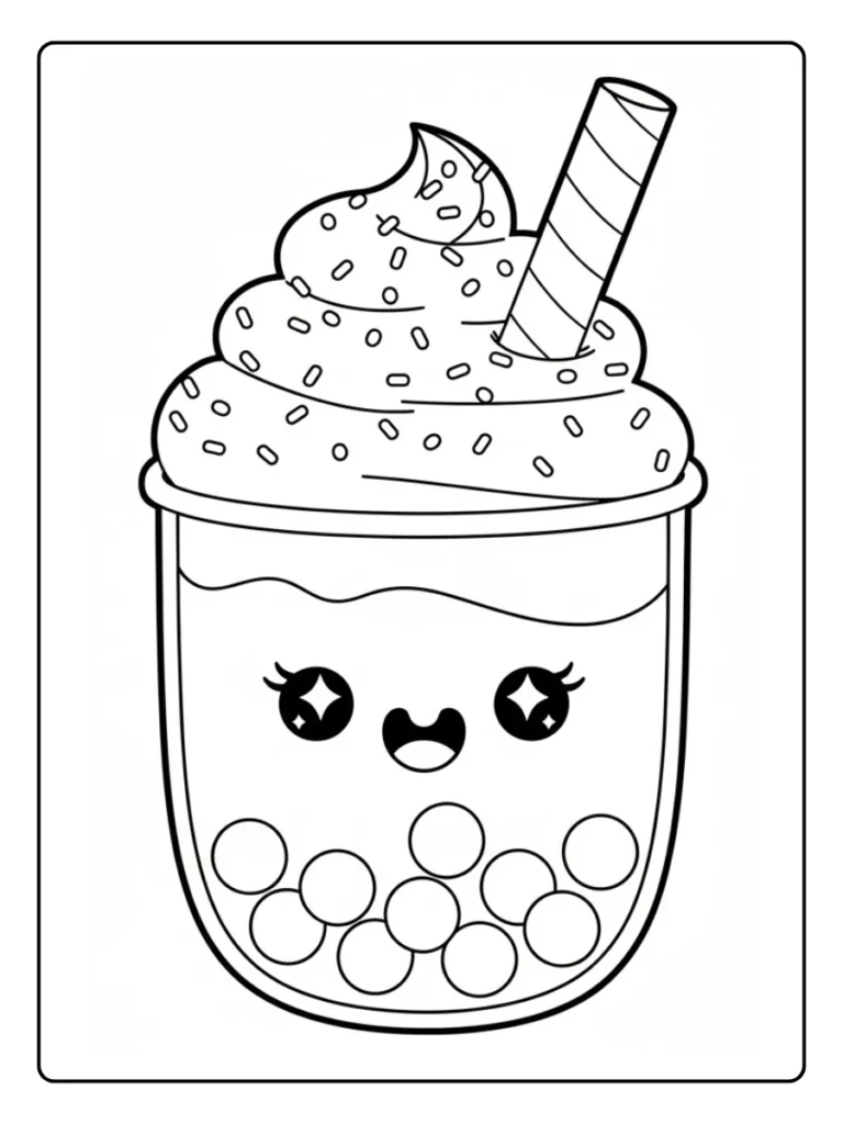 Kleurplaat Bubble Tea Schattig