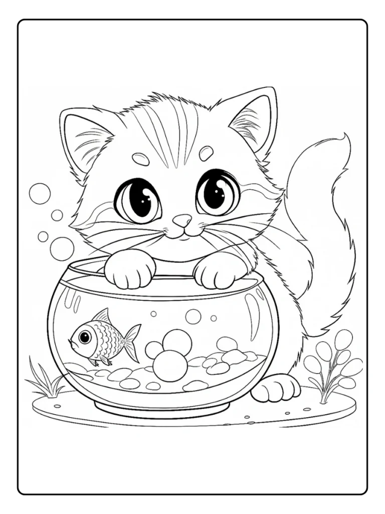 Kleurplaat Kitten Schattig