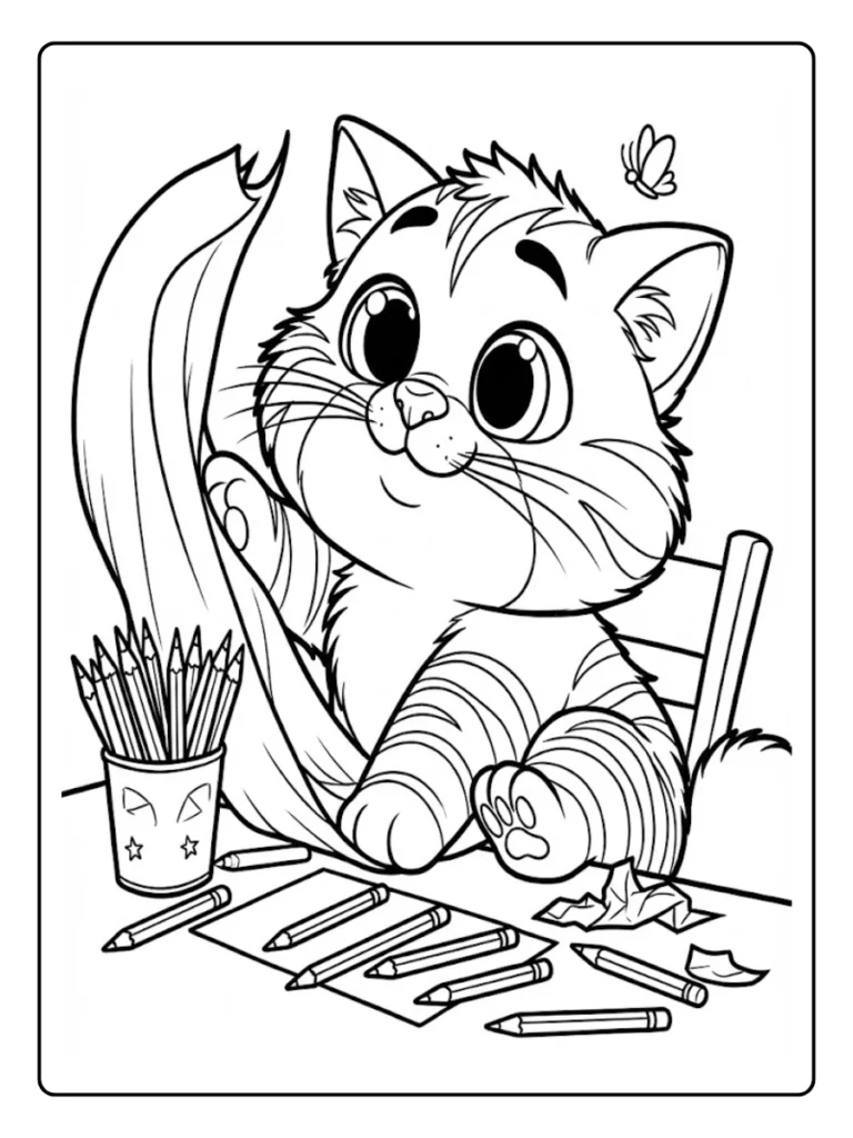 Kleurplaat Kitten Schattig